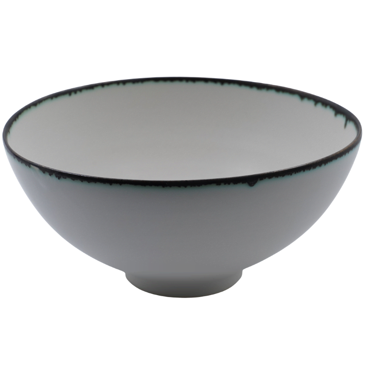 Murakami Donburi bowl white green-border