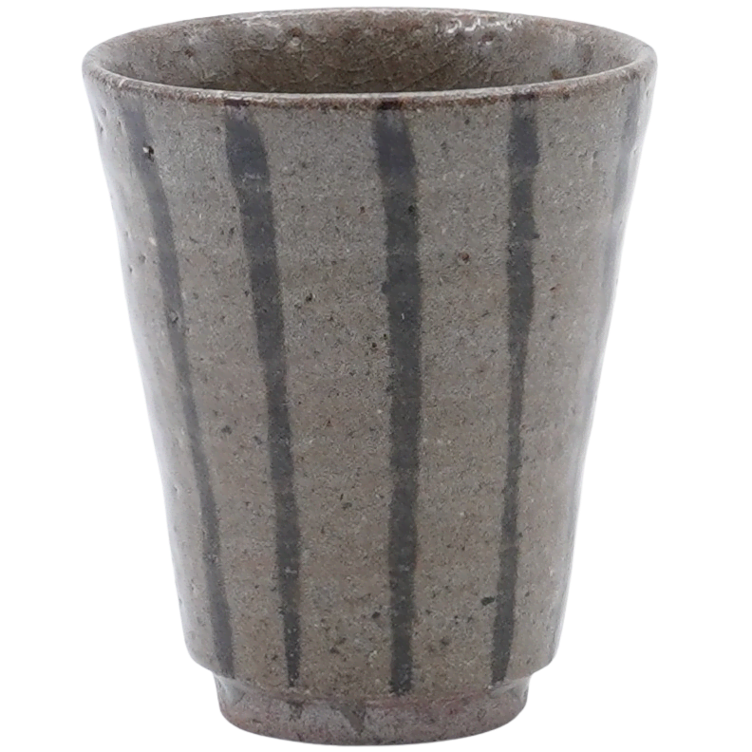 Okamoto Karatsu kleine Teetasse grau-braun ,streifen