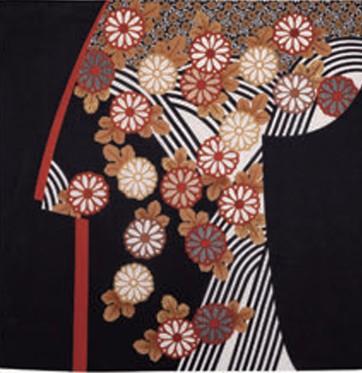 Furoshiki Kikuniryusui Kosode Tuch schwarz