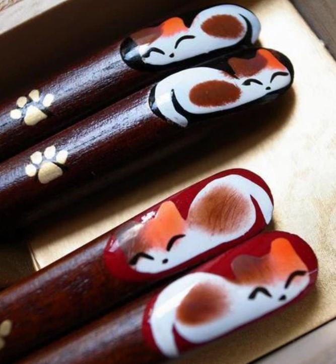 Chopsticks Natural Wood Cat Japan - 0
